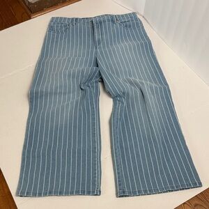 Gloria Vanderbilt Blue and White Striped Flare Legged Capri Jeans